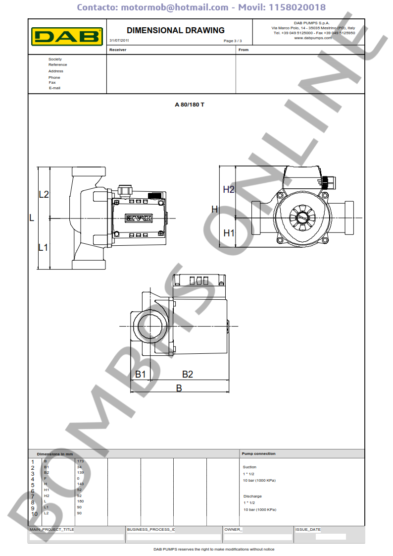 Bomba Circuladora DAB A 80/180 T – Trifasica – Precio