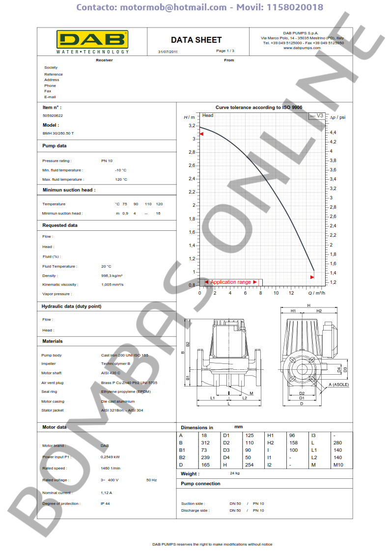 Bomba Circuladora DAB BMH 30/280.50 T – Trifasica – Precio