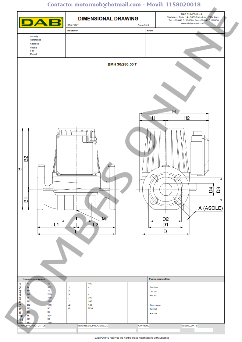 Bomba Circuladora DAB BMH 30/280.50 T – Trifasica – Precio
