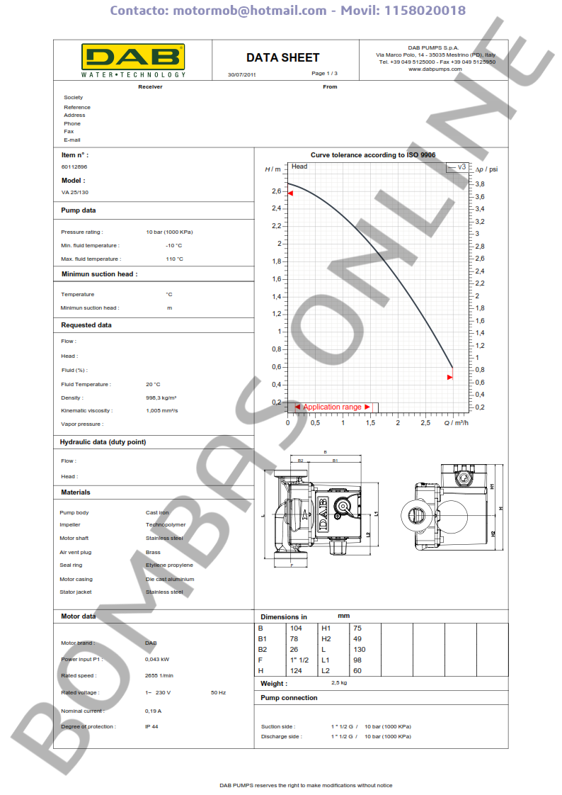 Bomba Circuladora DAB VA 25/130 – Monofasica – Precio