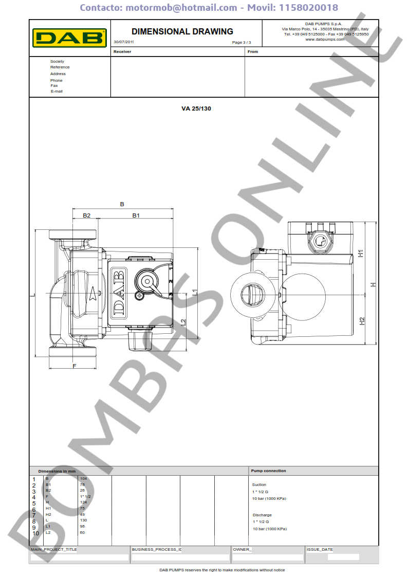 Bomba Circuladora DAB VA 25/130 – Monofasica – Precio