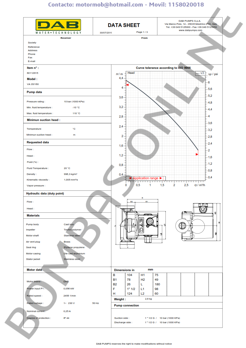 Bomba Circuladora DAB VA 35/180 – Monofasica – Precio