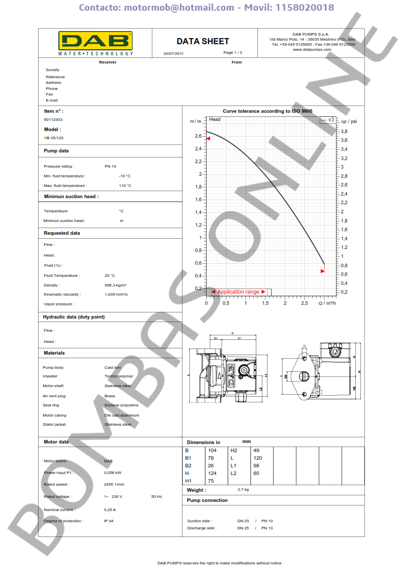 Bomba Circuladora DAB VB 35/120 – Monofasica  – Precio
