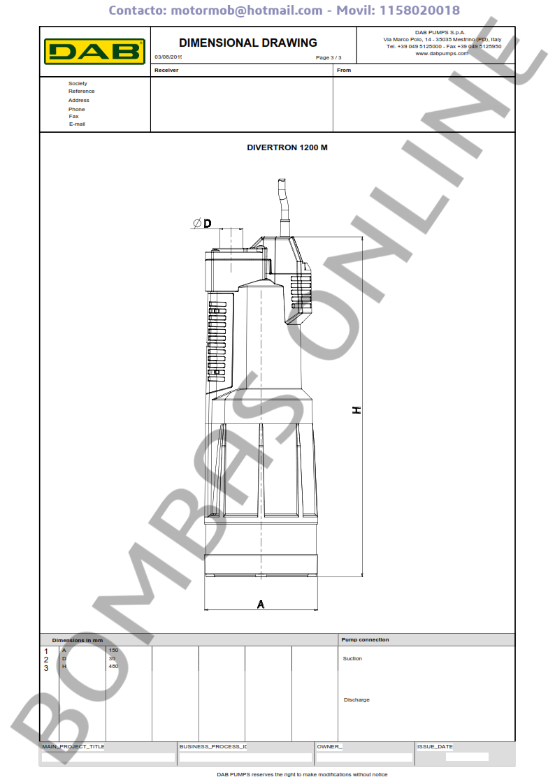 Bomba Sumergible DAB DIVERTRON 1200 M – Monofasica – Precio
