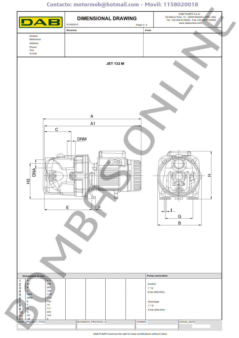 Bomba Autocebante DAB JET 132 M – Monofasica – Precio