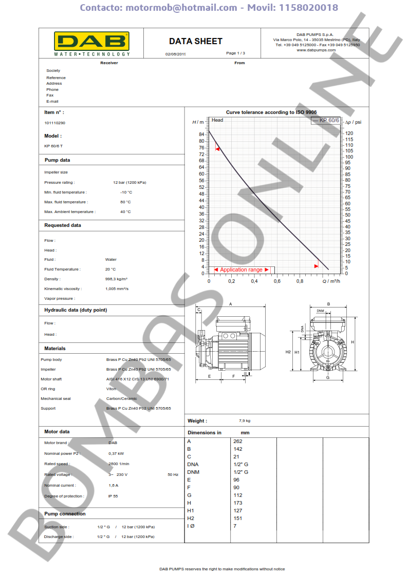 Bomba Periférica DAB KP 60/6 T – Trifasica – Precio