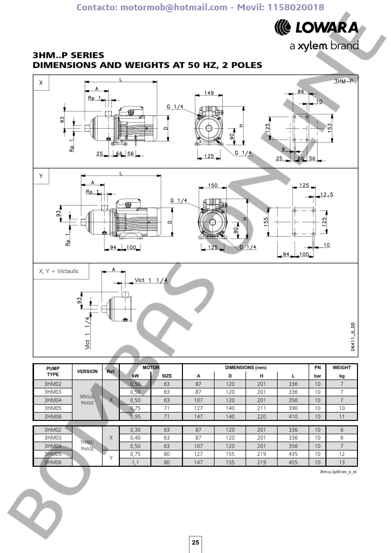Bomba Multietapa LOWARA 3HM06P09M – Monofasica – 104600670 – Precio