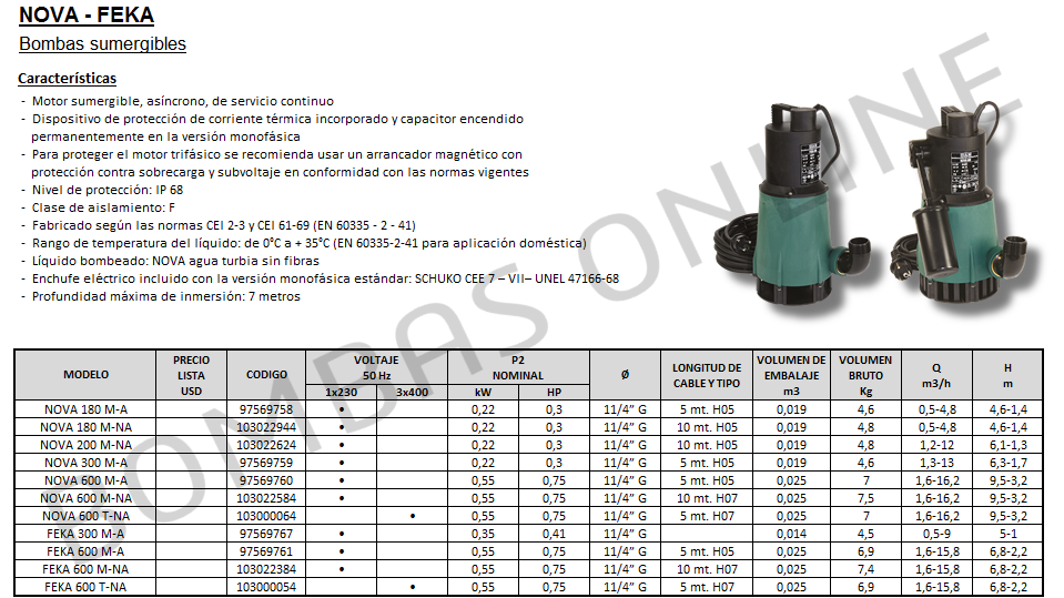 Bomba Sumergible DAB FEKA 300 M-A – Monofasica – Precio