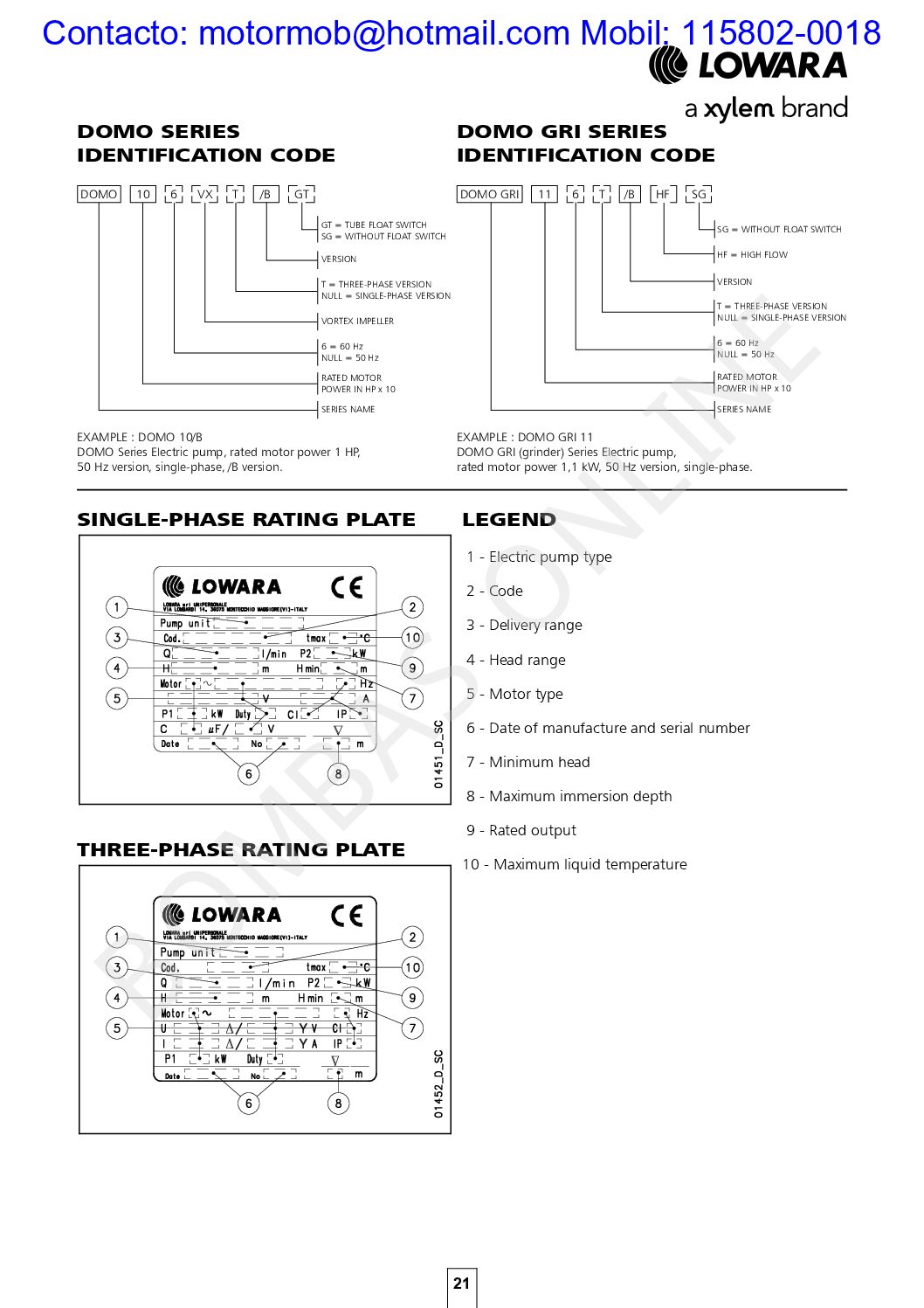 Bomba LOWARA DOMO GRI 11 1,1 KW ( 1,5 HP ) – 669695 – Monofasica – Precio