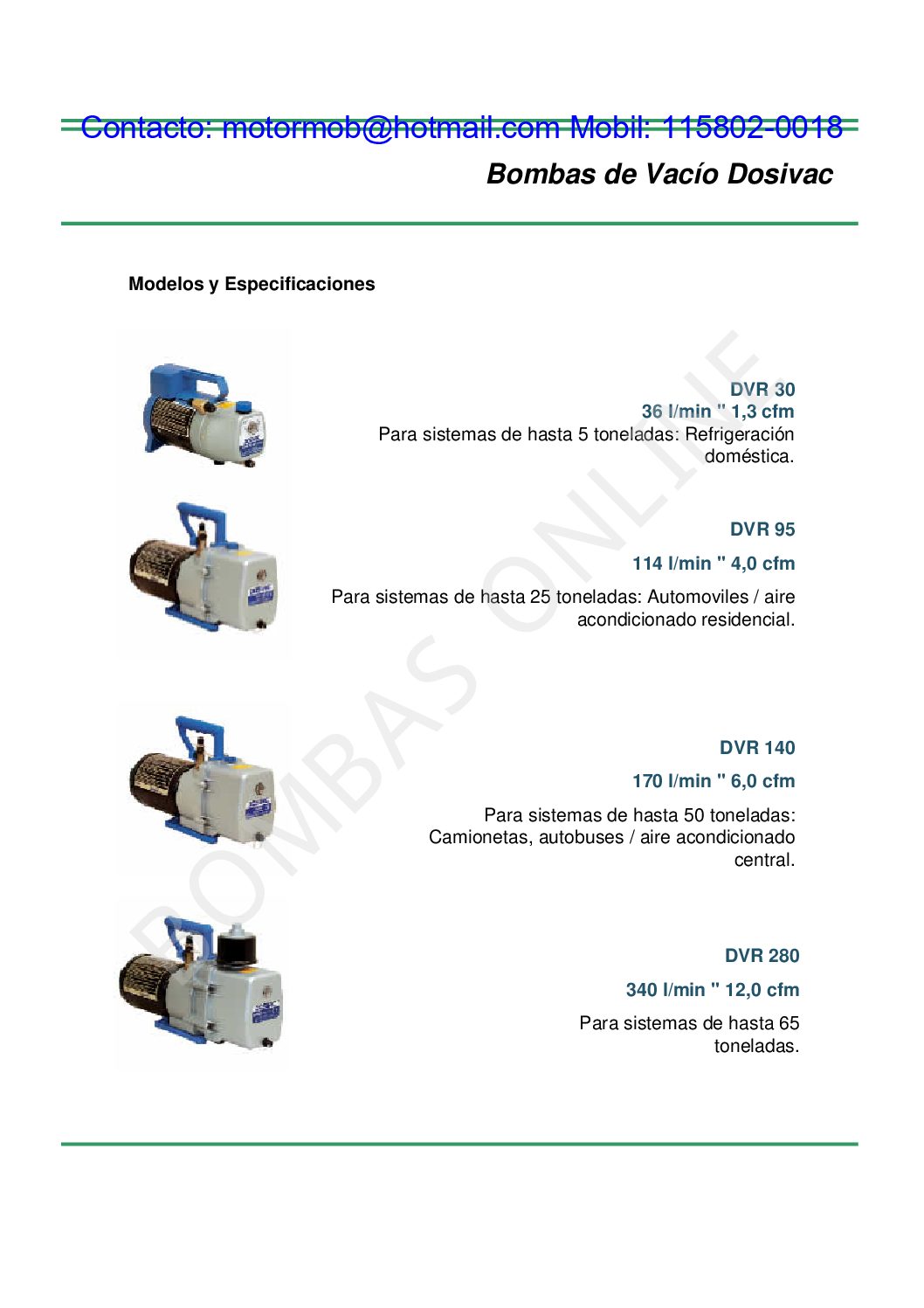 Bomba de Alto Vacio Aire Acondicionado Refrigeración – DOSIVAC DVR 280 – 1/2 HP