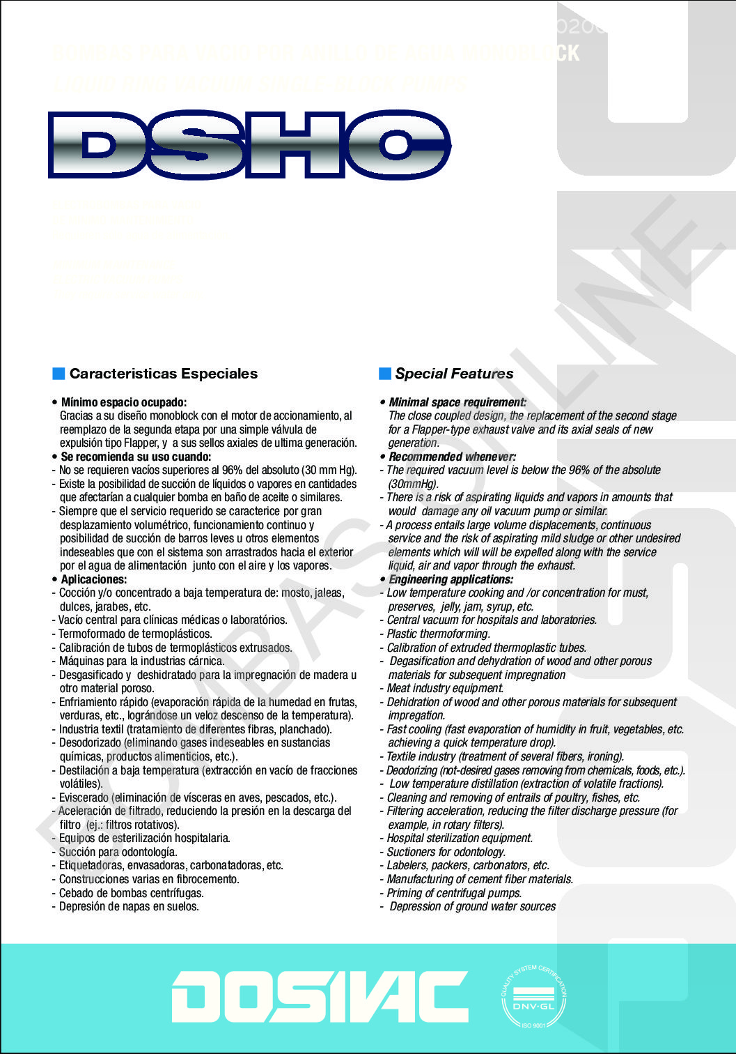 Bomba de Vacio DOSIVAC DSHC 400 (Compacta) – CON MOTOR – Cuerpo Fundición Rotor Bronce – 1 HP – Trifásica