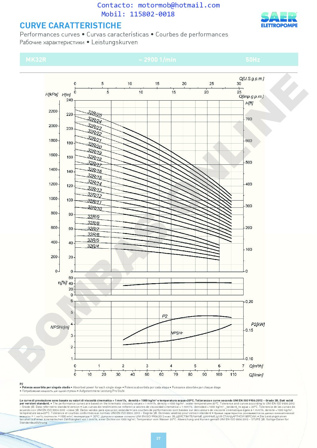 Bomba Multietapa Vertical SAER MK 32 / R4 – 1 HP – Monofásica – SAE1005800 – PRECIO