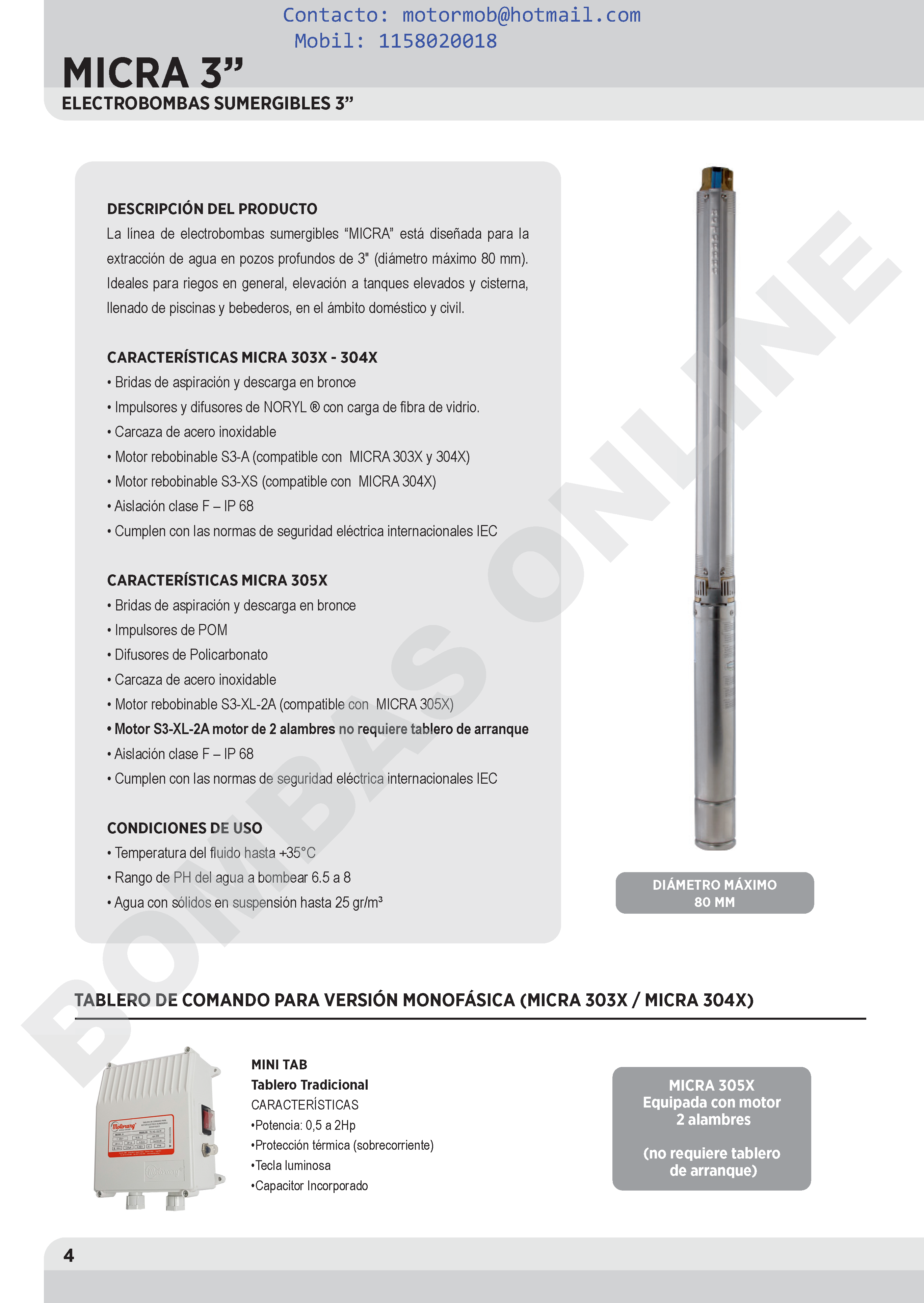 Motor Sumergible 3 Pulgadas MOTORARG S3-A 0,75 M – 3/4 HP