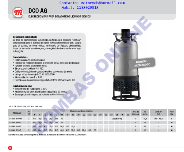 BOMBA MOTORARG PARA DESAGOTE DE BARROS Y OTROS SEDIMENTOS SÓLIDOS DCO AG 1500 M – 2 HP – MONOFÁSICA – PRECIO
