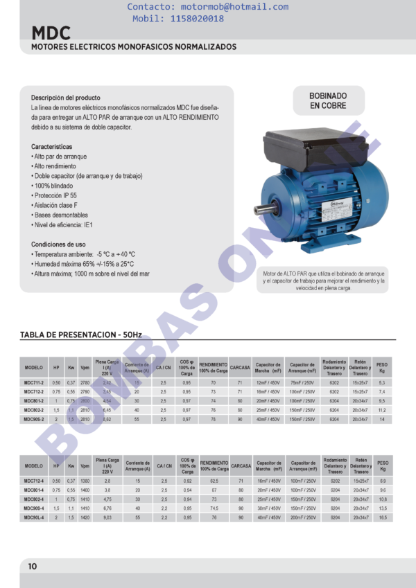 MOTOR ELECTRICO MOTORARG MONOFASICO DOBLE CAPACITOR ALTO PAR MDC 90S-4 – 1.5 HP – PRECIO
