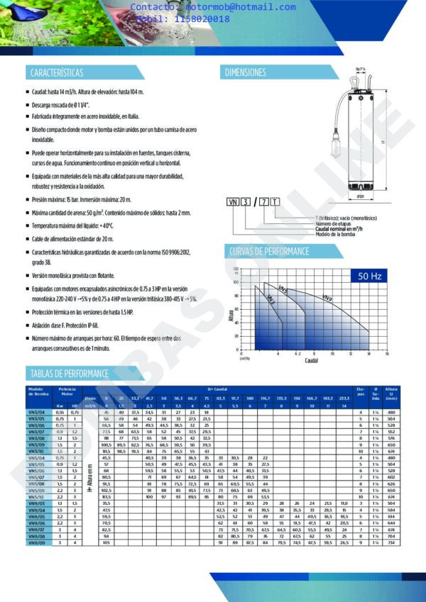 BOMBA SUMERGIBLE MULTIETAPA 5″ ROTOR PUMP VN 3/10 M (Monofásica) – 2 HP – PRECIO