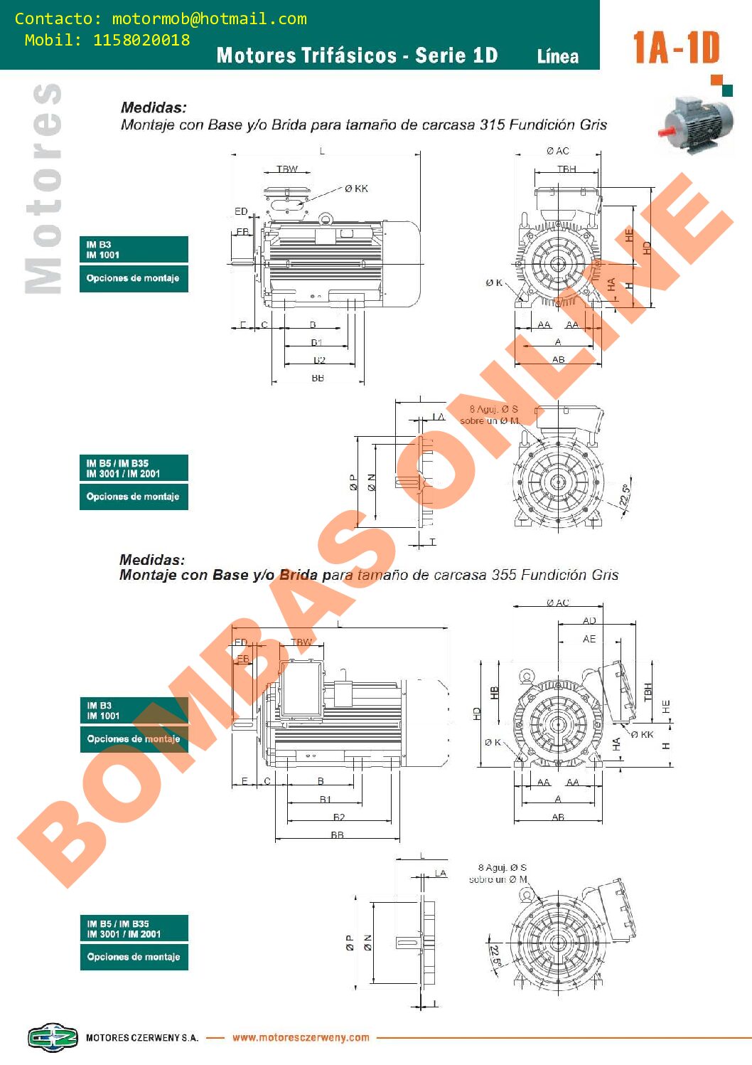 MOTOR TRIFASICO CZERWENY 50 HP 3000 RPM 1D 200L2-2 – EFICIENCIA IE2 – PRECIO