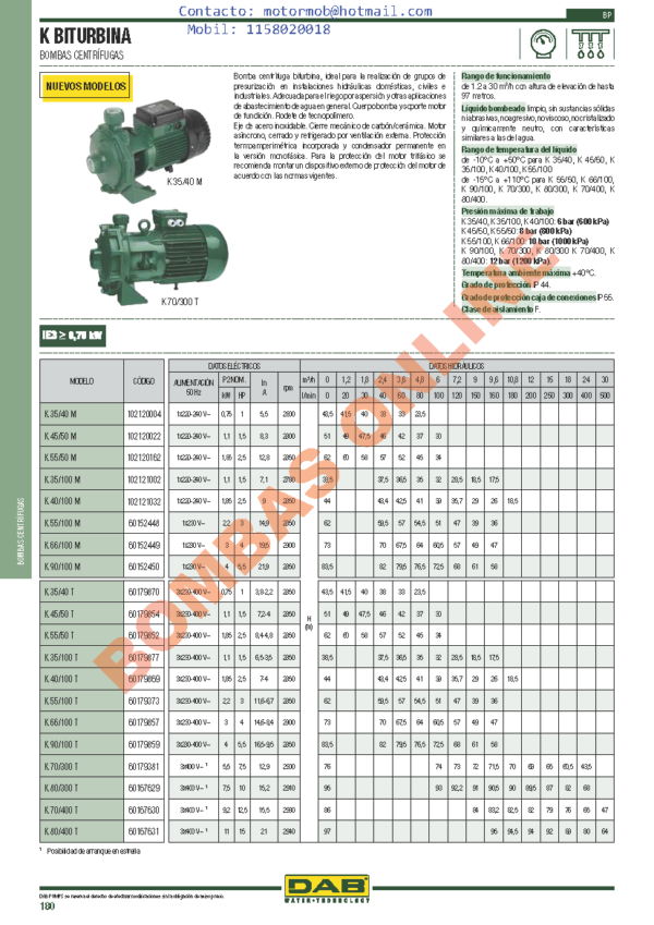 BOMBA DAB – Biturbina – K 36/200 T (Trifásica) 2.5 HP – PRECIO