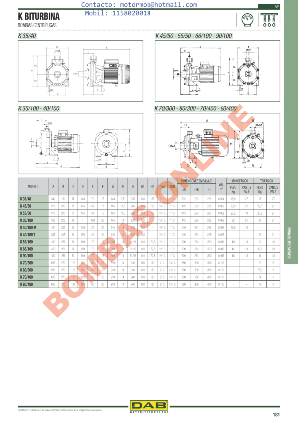 BOMBA DAB – Biturbina – K 36/200 T (Trifásica) 2.5 HP – PRECIO